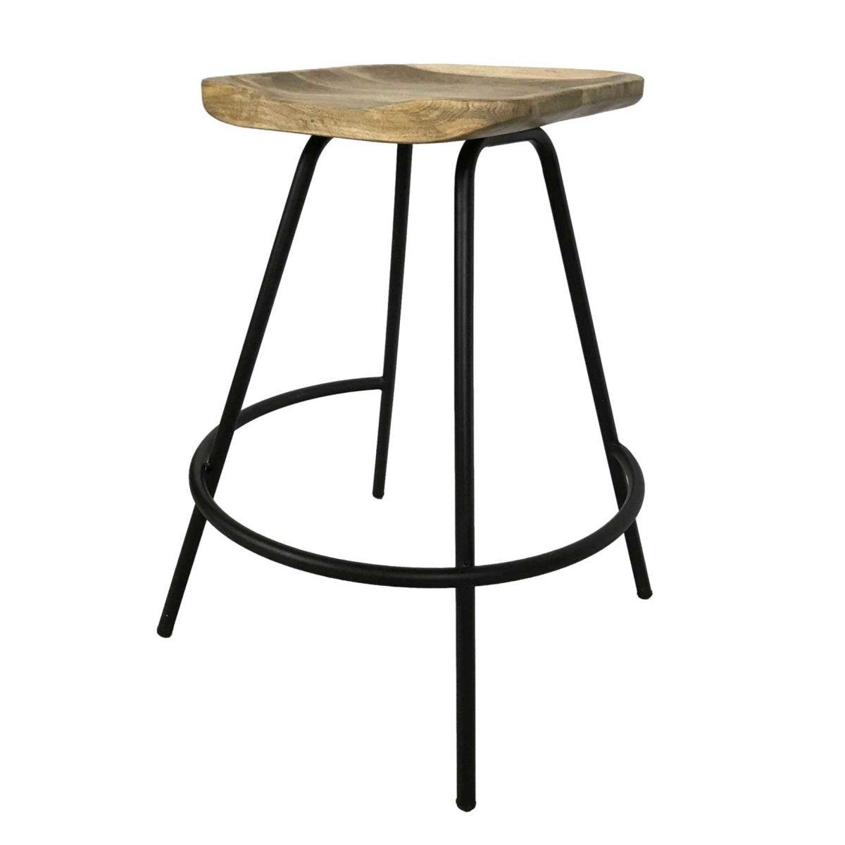 Industrial saddle seat Mango wood counter stool - Rustic Furniture Outlet