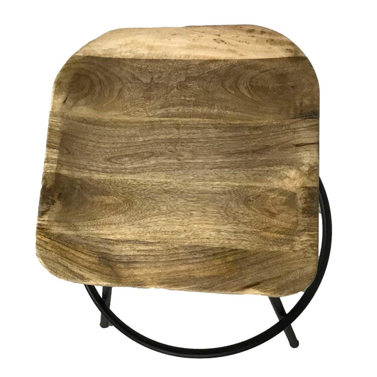 Industrial saddle seat Mango wood counter stool - Rustic Furniture Outlet