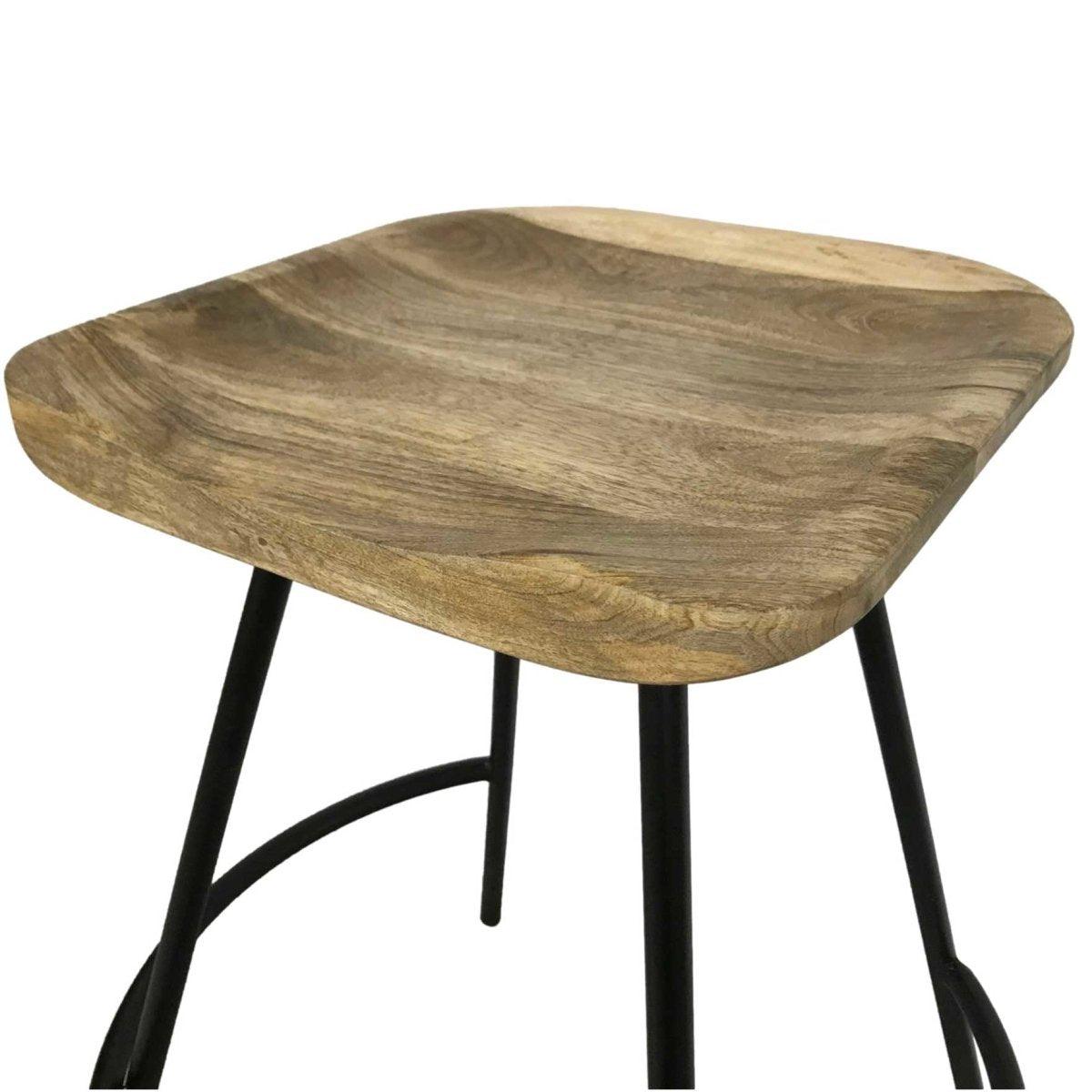 Industrial saddle seat Mango wood counter stool - Rustic Furniture Outlet