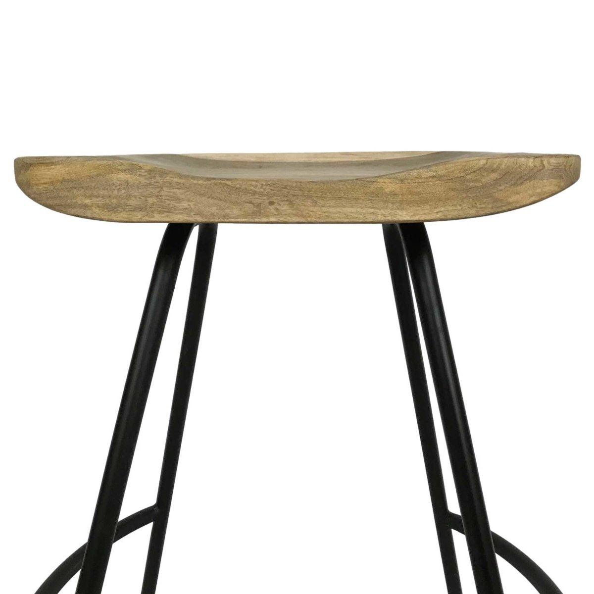 Industrial saddle seat Mango wood counter stool - Rustic Furniture Outlet