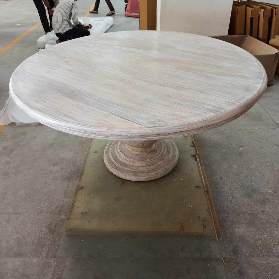 Knolls Table de salle à manger en bois de manguier avec piédestal rond 60 pouces - Rustic Furniture Outlet