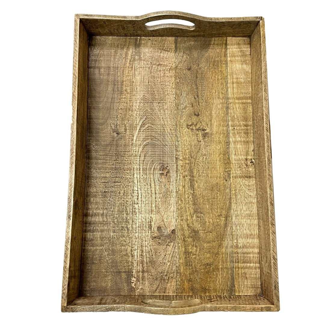 Large Mango Wood display tray with engravings - Rustic Furniture Outlet