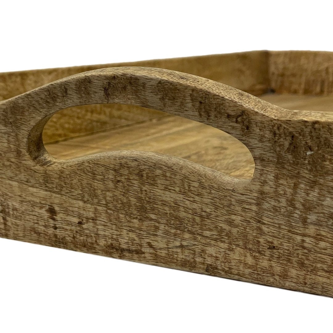 Large Mango Wood display tray with engravings - Rustic Furniture Outlet