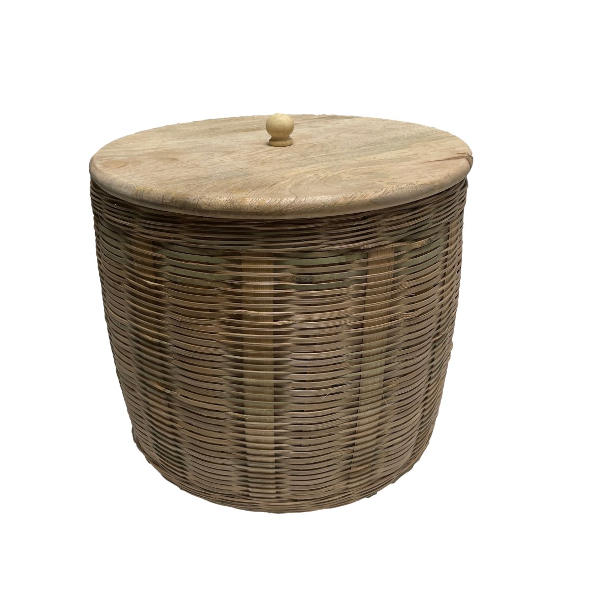 Large Rattan Basket wtih Mango Wood Lid - Rustic Furniture Outlet