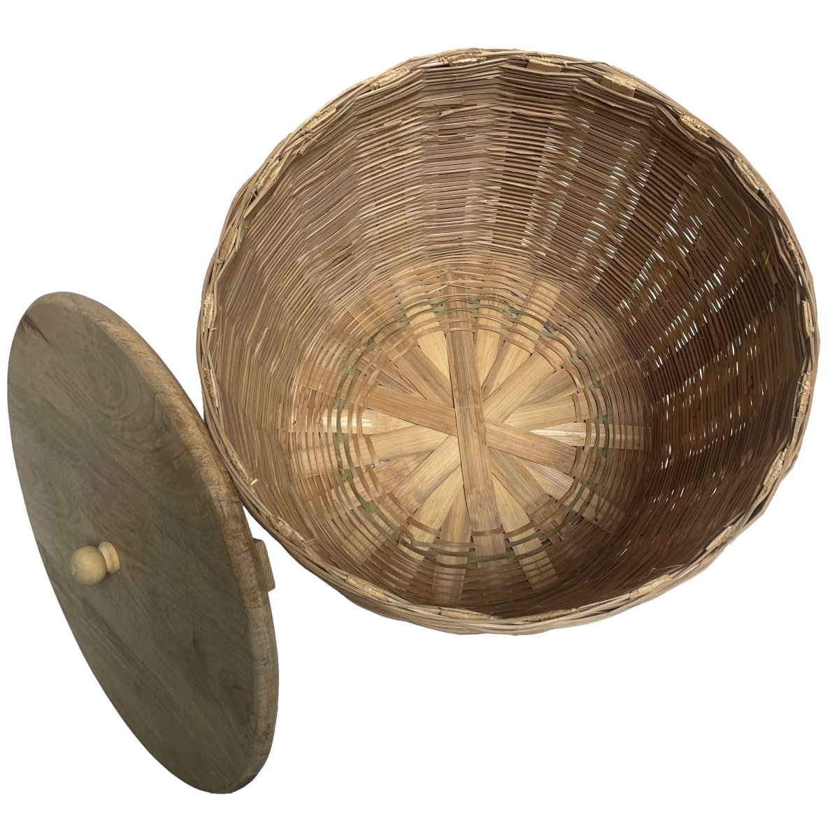 Grand panier en rotin avec couvercle en bois de manguier - Rustic Furniture Outlet