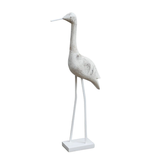 Grand oiseau debout en bois de manguier sculpté blanchi à la chaux - Rustic Furniture Outlet