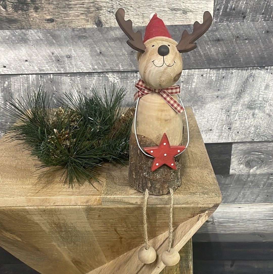 Grand cerf de Noël assis en bois - Rustic Furniture Outlet