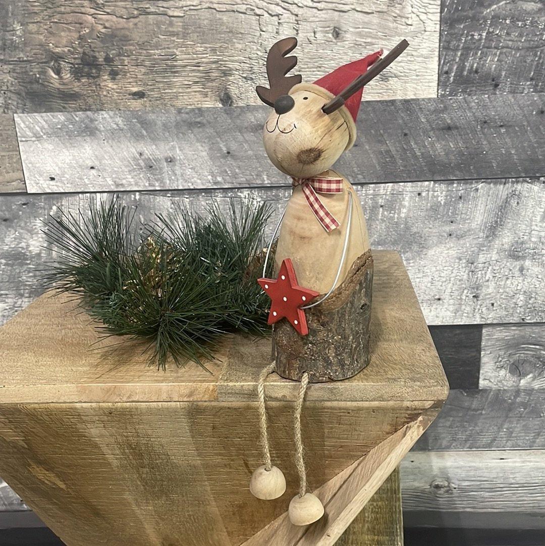 Grand cerf de Noël assis en bois - Rustic Furniture Outlet