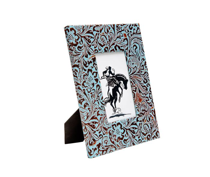 Leather tooled leather Pogo Picture frame - Rustic Furniture Outlet