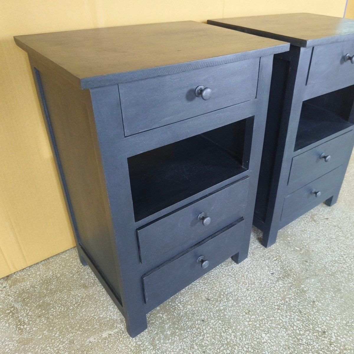 Lunenburg Distressed black 3 drawer accent table - Rustic Furniture Outlet