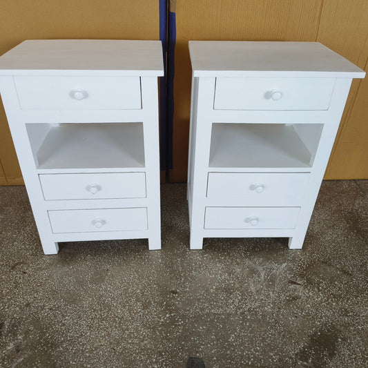 Table d'appoint à tiroirs 3 blanc vieilli Lunenburg - Rustic Furniture Outlet