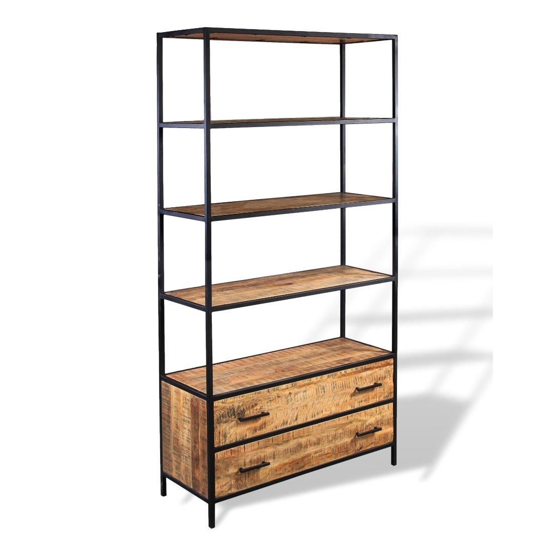 Madone Mango Wood Wide Bookcase - Rustic Furniture Outlet