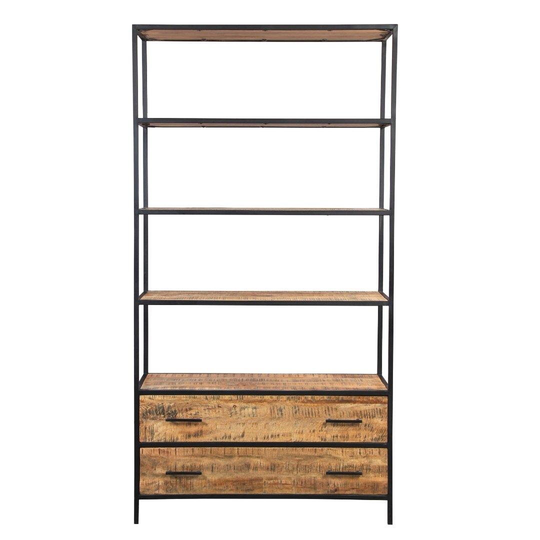 Madone Mango Wood Wide Bookcase - Rustic Furniture Outlet
