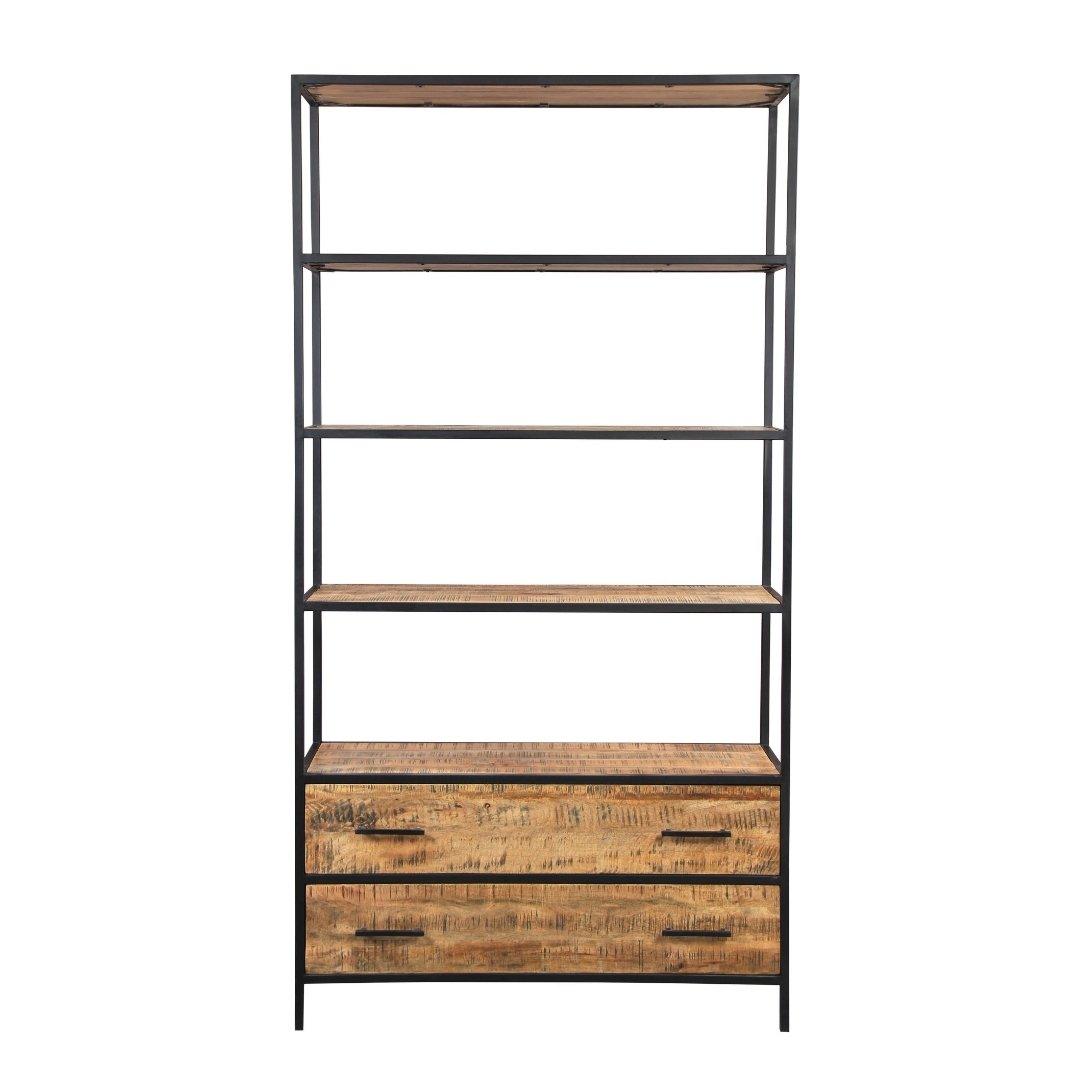 Madone Mango Wood Wide Bookcase - Rustic Furniture Outlet