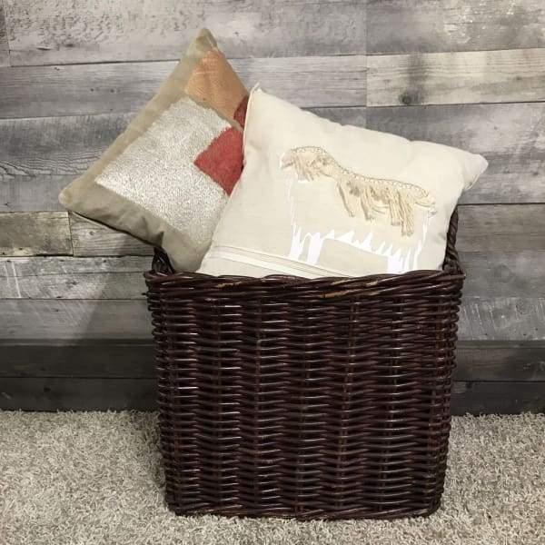 Medium Burgundy Wicker Laundry Basket - Rustic Furniture Outlet