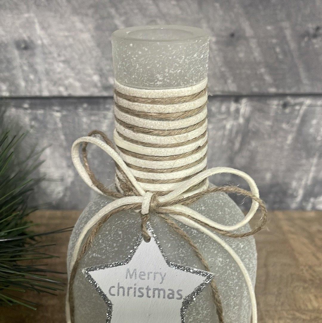 Merry Christmas Frosty holiday jar with jute - Rustic Furniture Outlet
