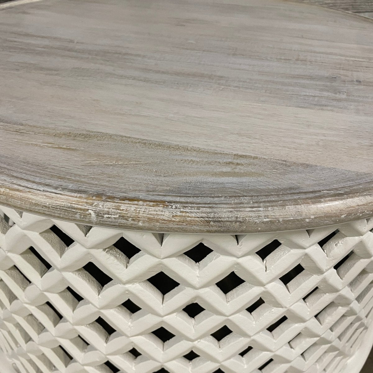 Montauk White mango wood round coffee table - Rustic Furniture Outlet