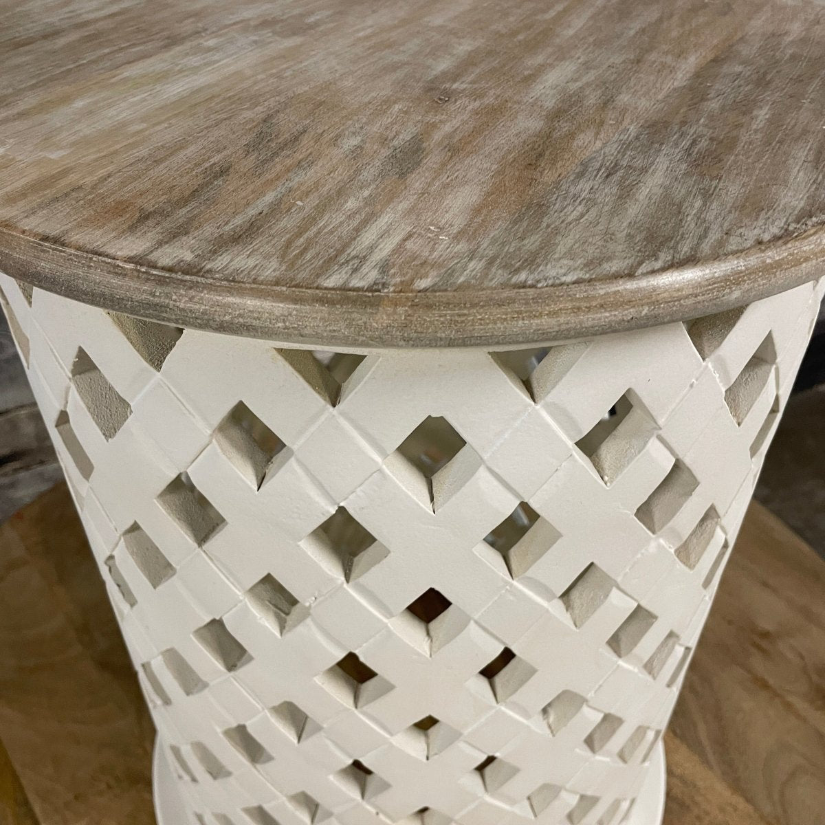 Montauk White mango wood round end table - Rustic Furniture Outlet