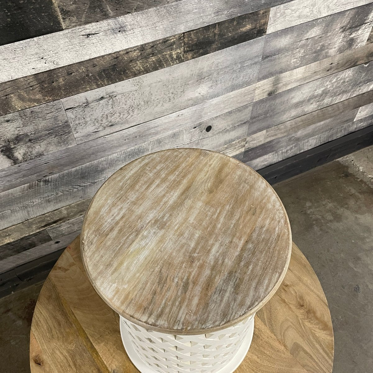 Montauk White mango wood round end table - Rustic Furniture Outlet