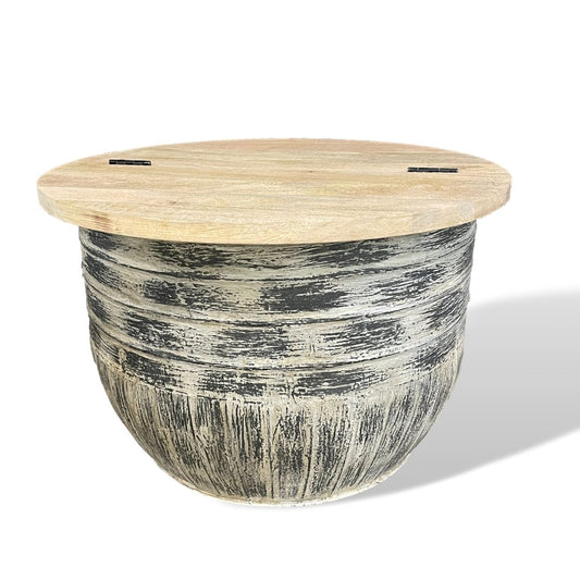 Table basse de rangement ronde blanche Nella - Rustic Furniture Outlet