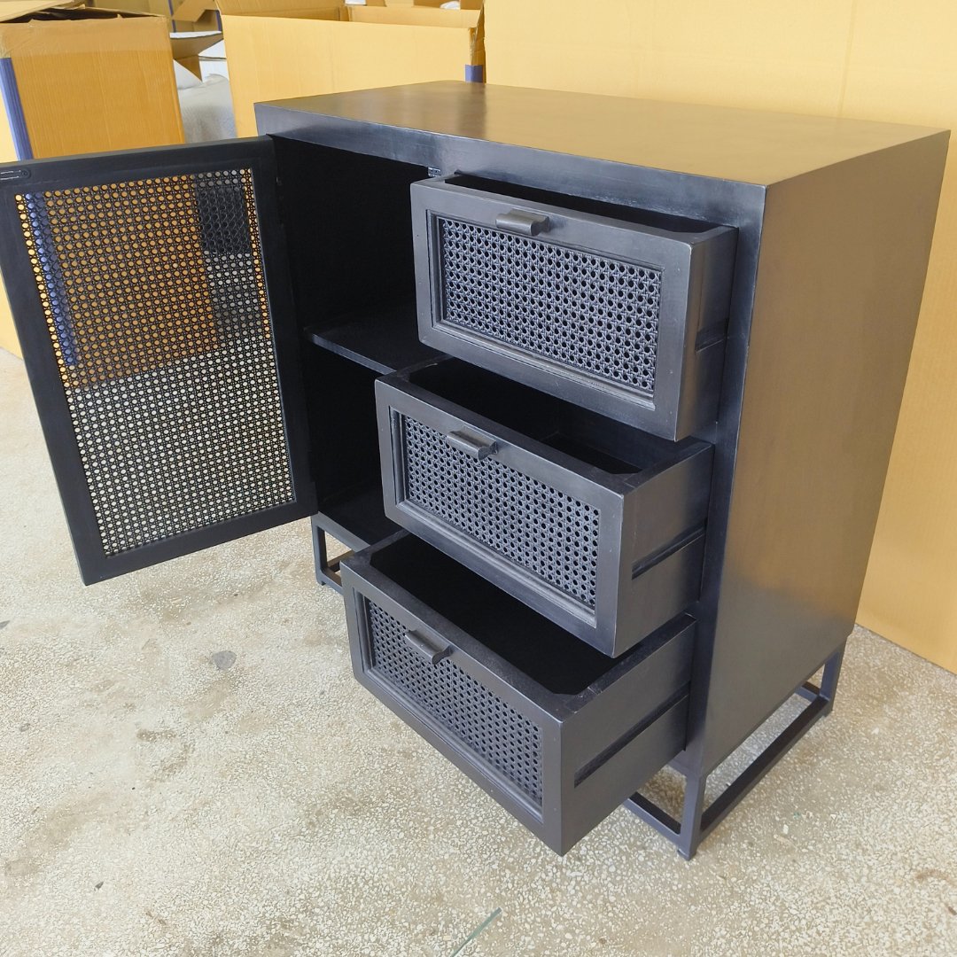Nocture Mango wood and Cane Small buffet - Rustic Furniture Outlet
