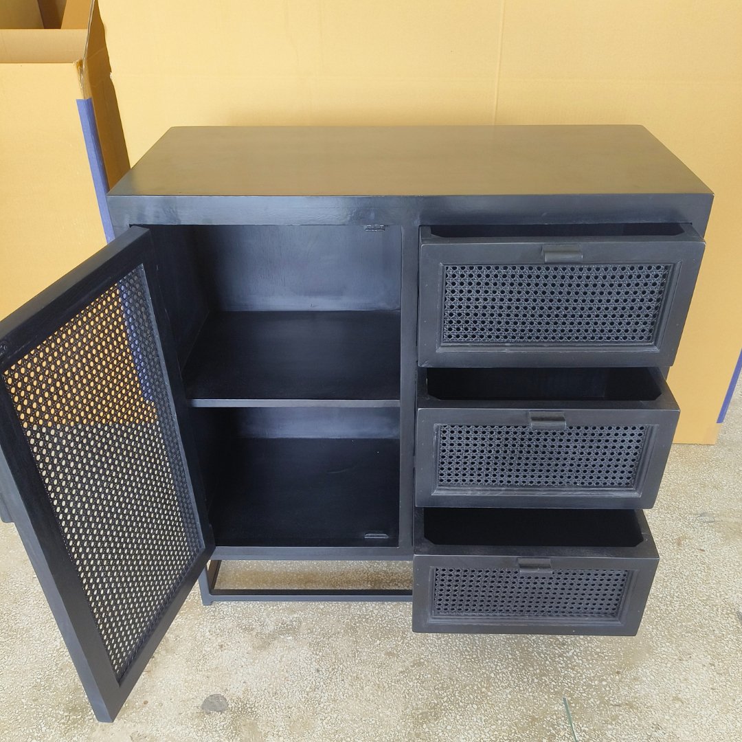 Nocture Mango wood and Cane Small buffet - Rustic Furniture Outlet