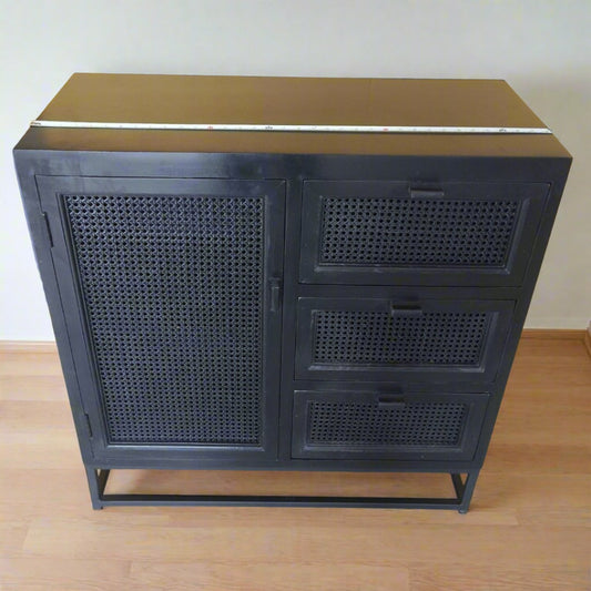 Nocture Petit buffet en bois de manguier et cannage - Rustic Furniture Outlet