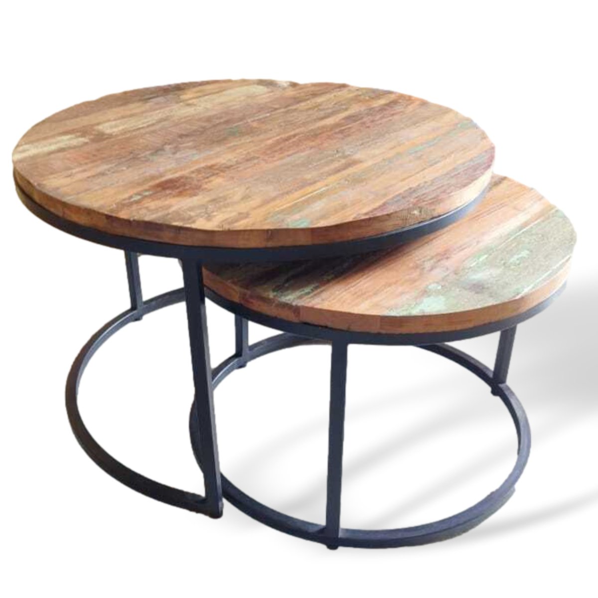 Old wood 30 inch Round nesting coffee tables (set of 2) - Rustic Furniture Outlet