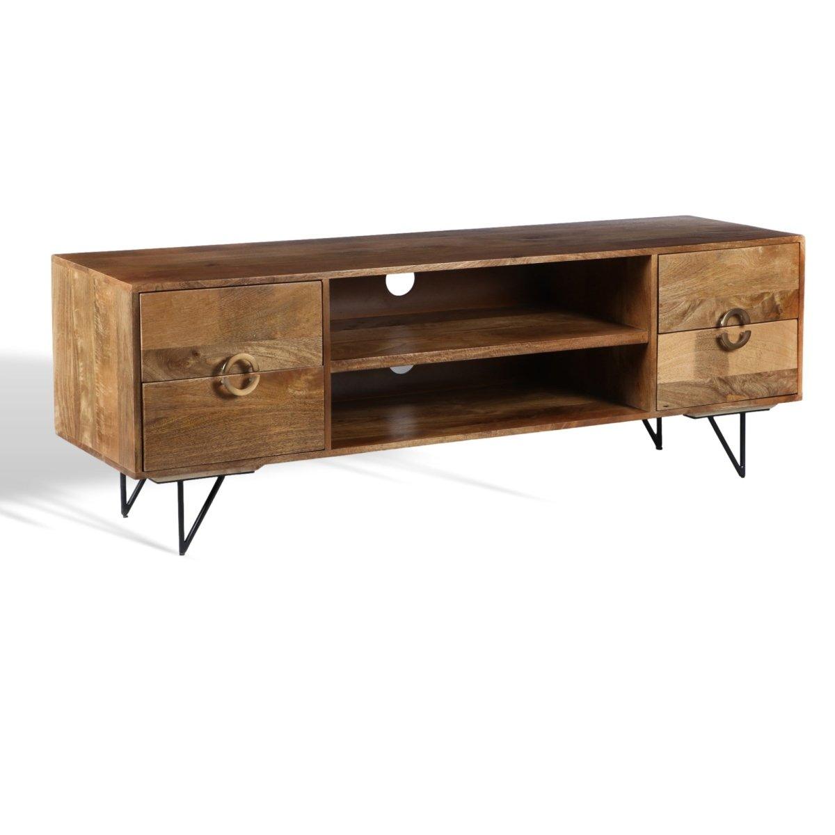 Meuble TV en bois de manguier Ostro avec tiroirs - Rustic Furniture Outlet