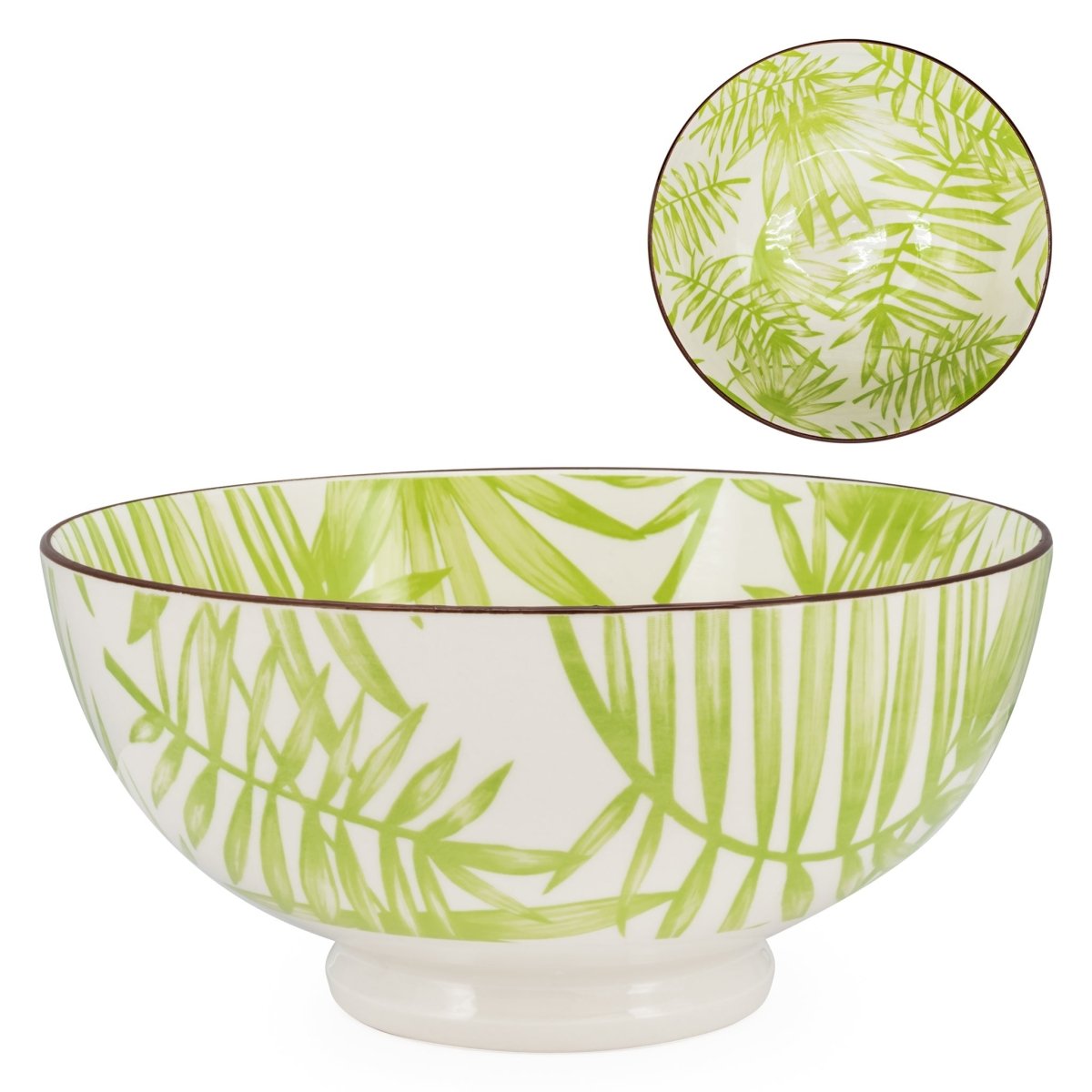 Palm Leaf kiri Porcelain 8 inch Diameter Bowl - Rustic Furniture Outlet
