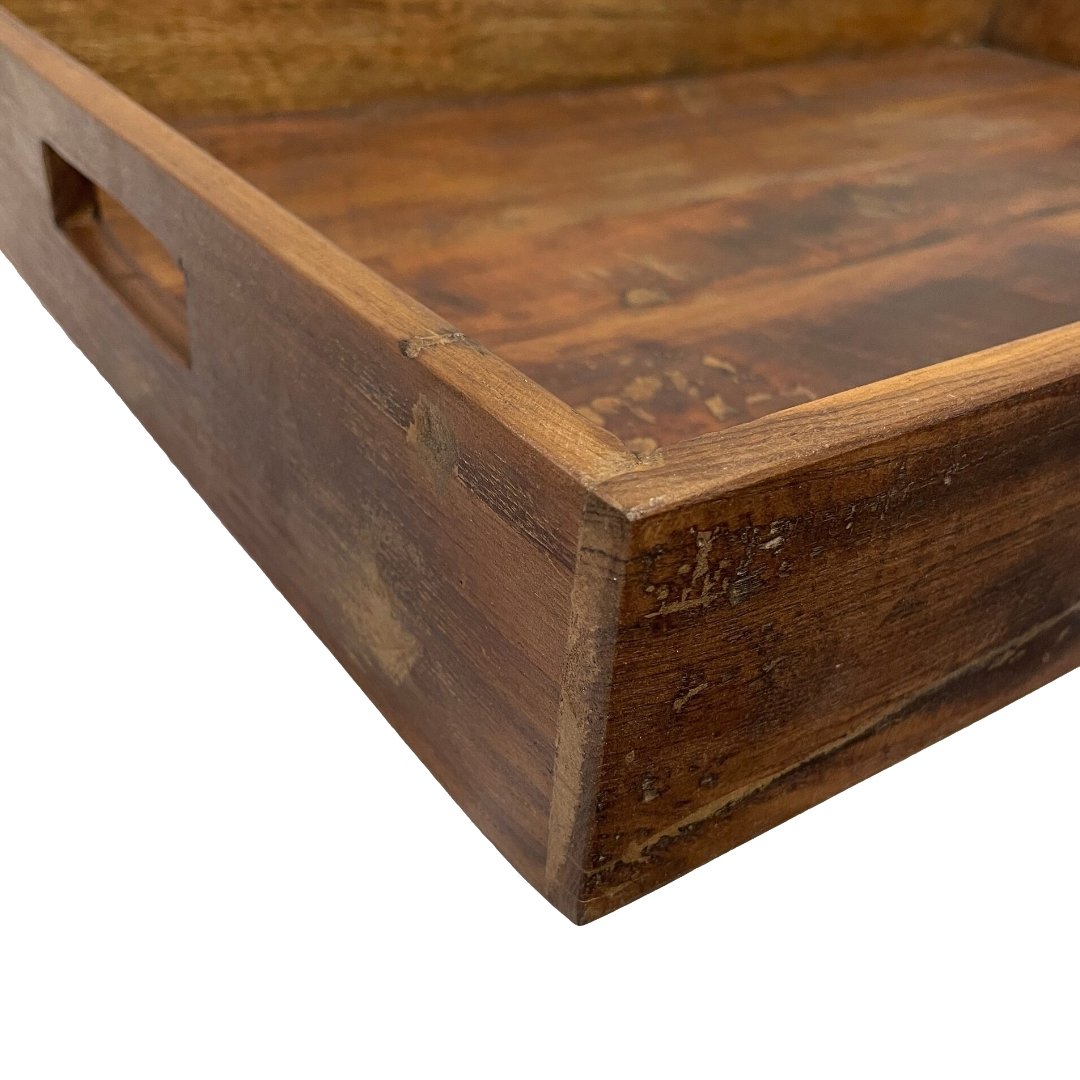 Plateau rectangulaire en bois de récupération avec poignées - Rustic Furniture Outlet