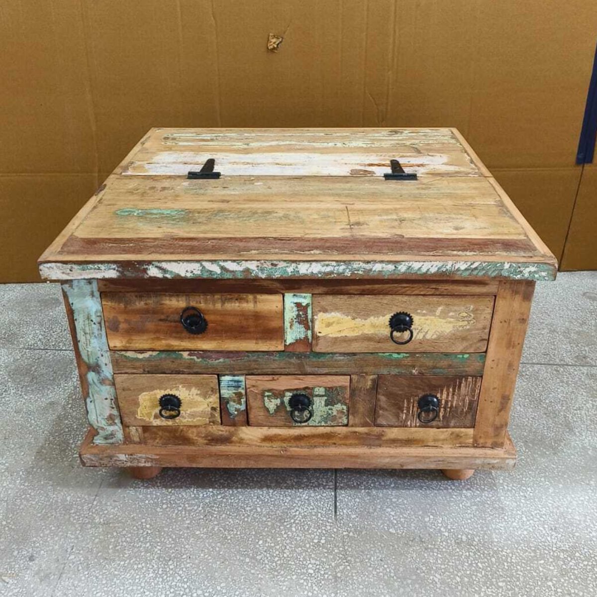 Recycled wood square trunk coffee table - Rustic Furniture Outlet