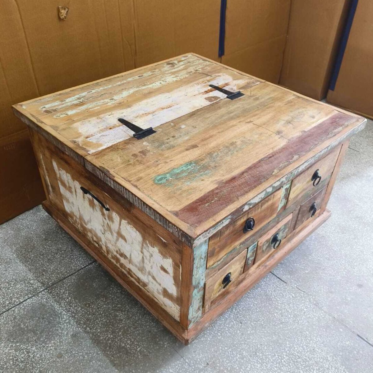 Recycled wood square trunk coffee table - Rustic Furniture Outlet