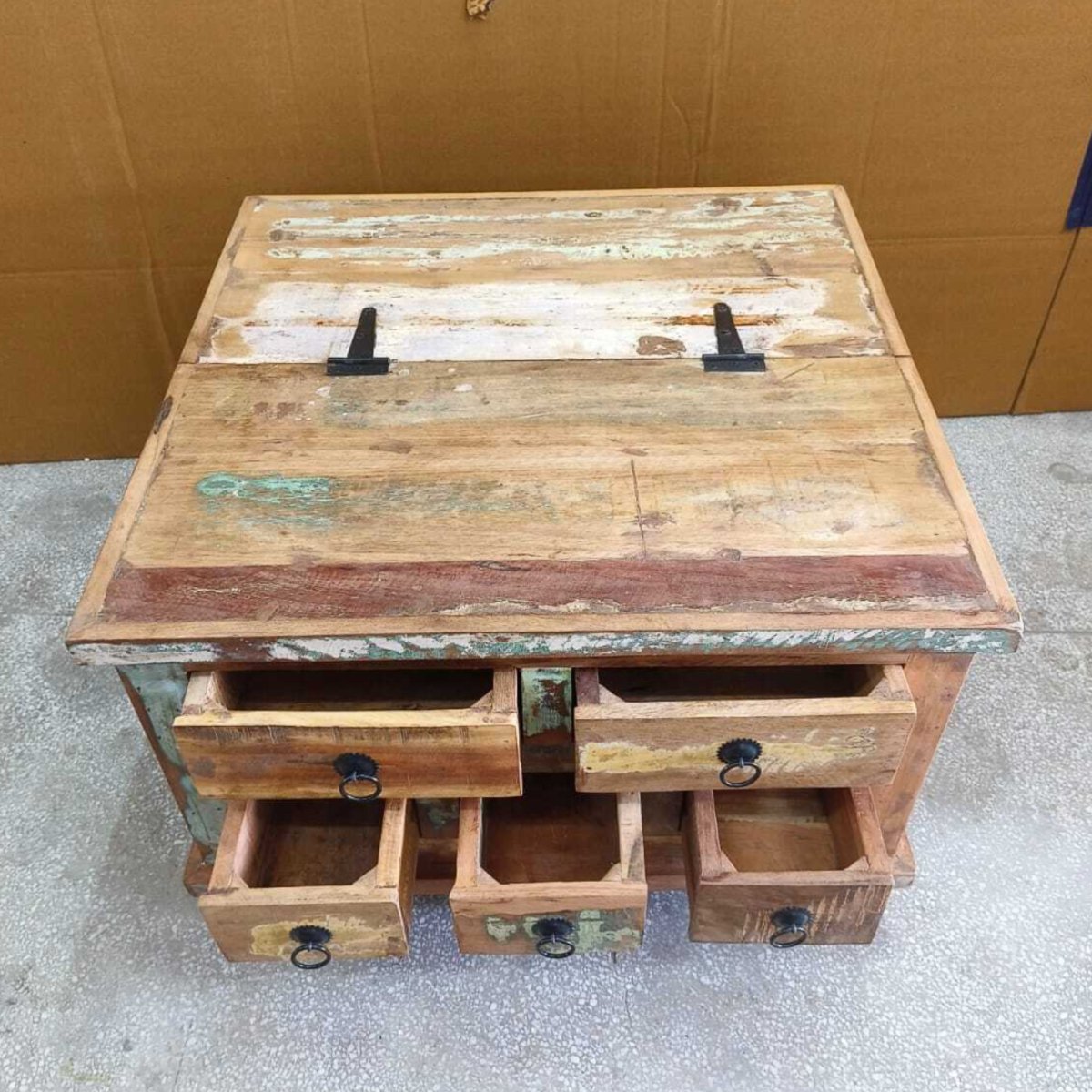 Recycled wood square trunk coffee table - Rustic Furniture Outlet