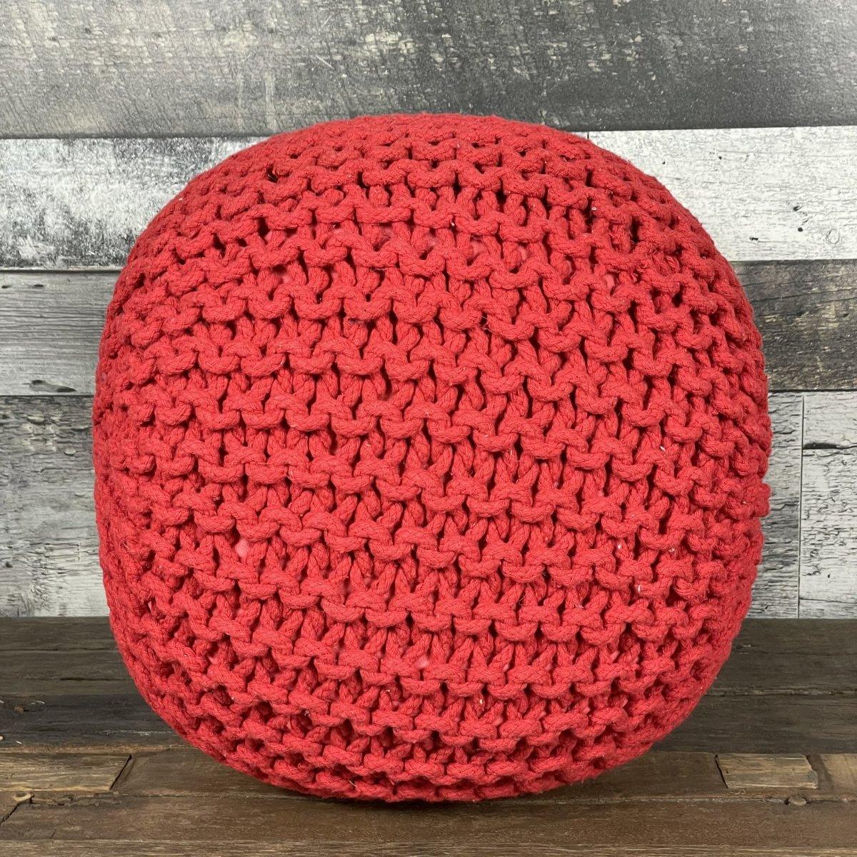 Red Gucci 14" Wide Round Pouf Ottoman - Rustic Furniture Outlet