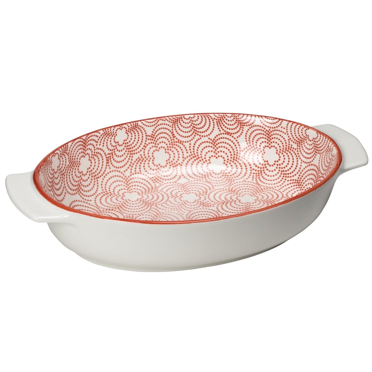 Red with Red Trim kiri Porcelain 12.75L inch Oval Serving Dish - Rustic Furniture Outlet