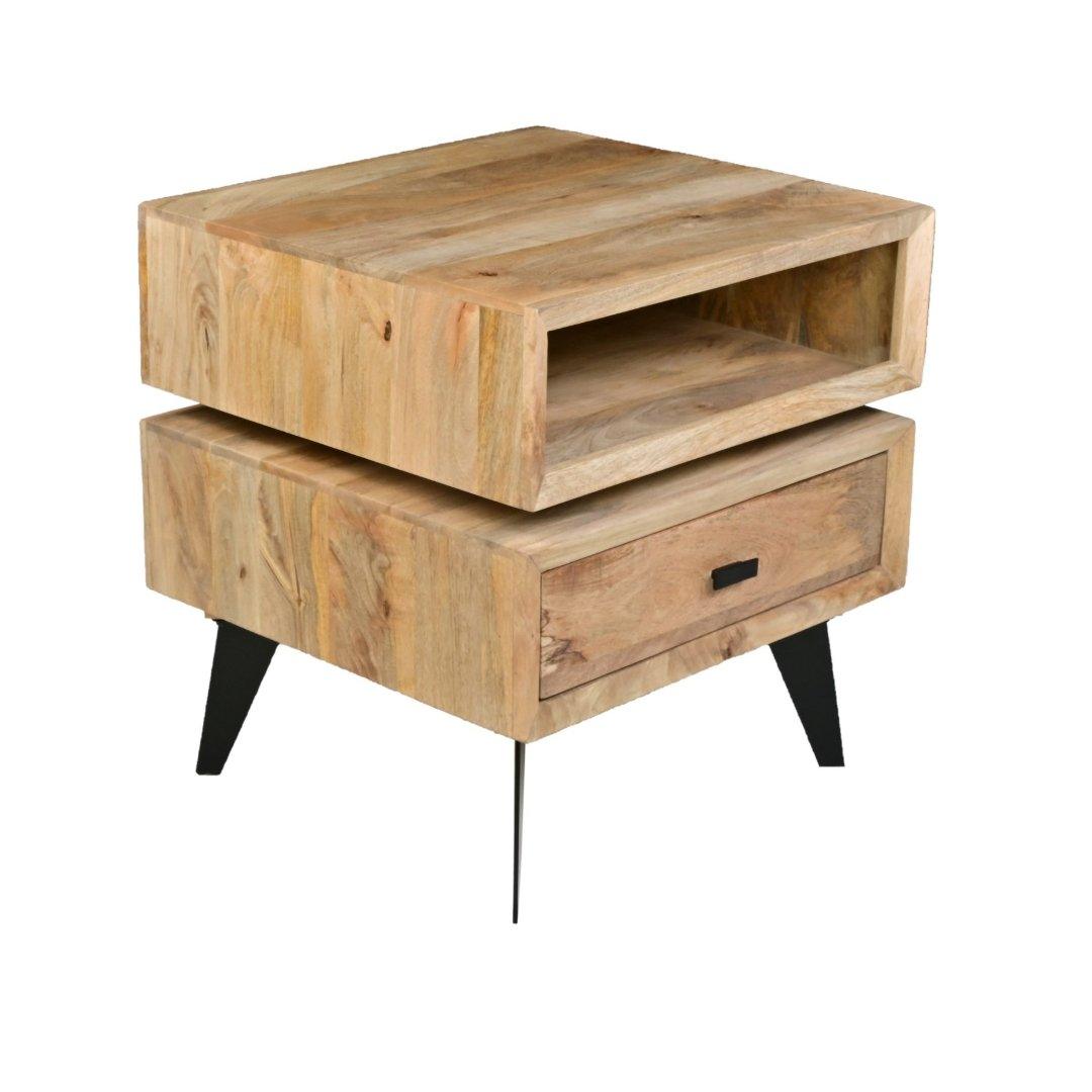 Revolving Mango Wood Accent Table - Rustic Furniture Outlet