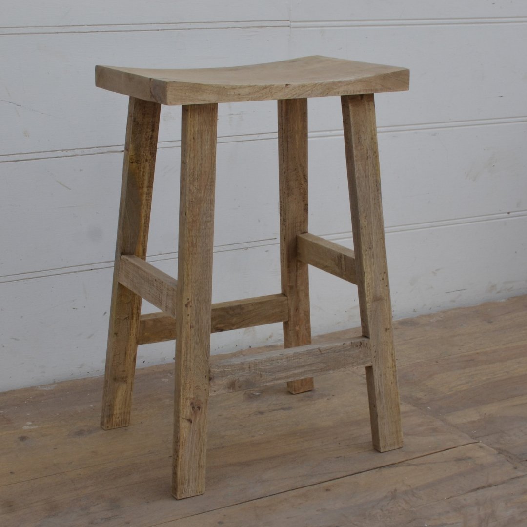 Saddle Seat Boho 27 inch mango wood counter stool - Rustic Furniture Outlet