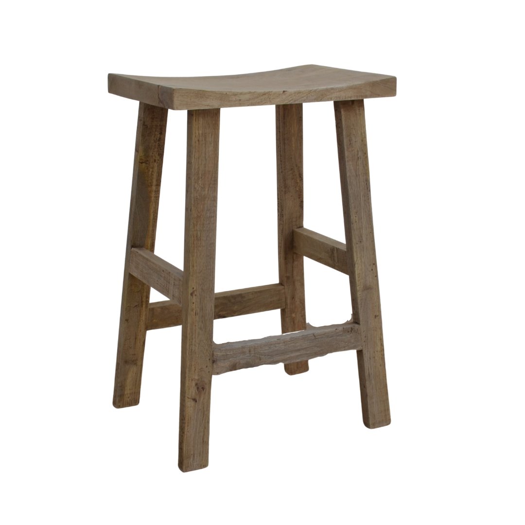 Siège de selle Boho 27 tabouret de comptoir en bois de manguier - Rustic Furniture Outlet
