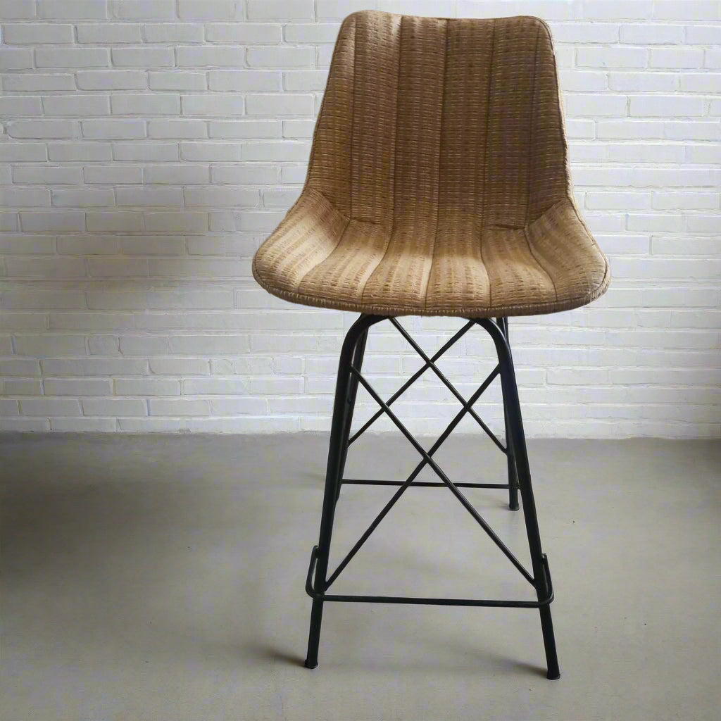 Boho Bar Stool with Wicker/Rattan Seat | Rustic Furniture Outlet