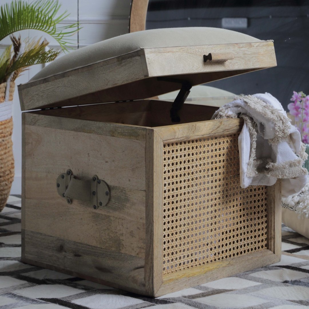 Sawana Mango Wood Pouf Trunk Box - Rustic Furniture Outlet