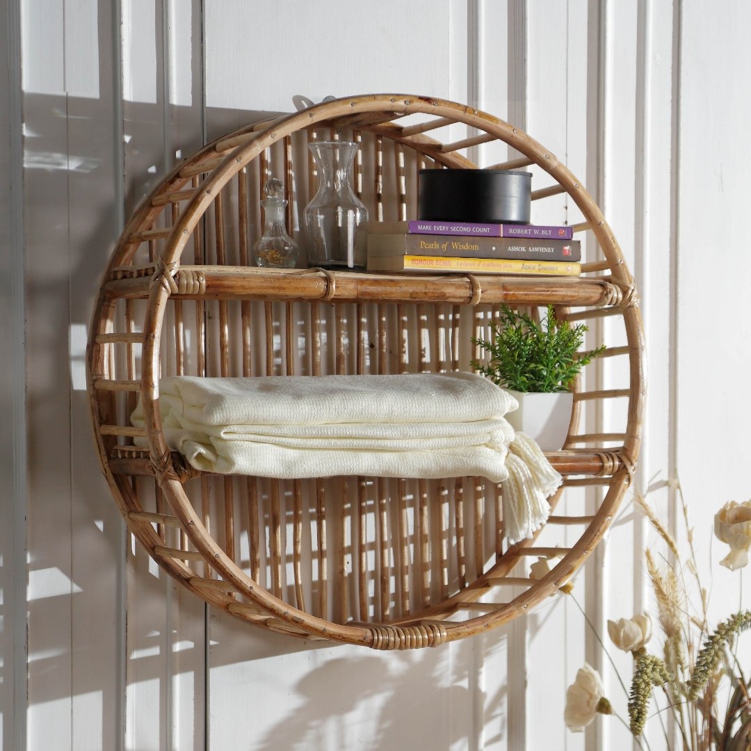 Sawana Round Rattan Hanging Shelf - Rustic Furniture Outlet