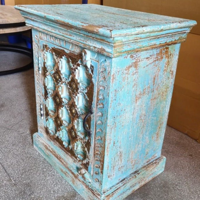 Ensemble de 2 table de nuit antique turquoise vieilli - Rustic Furniture Outlet