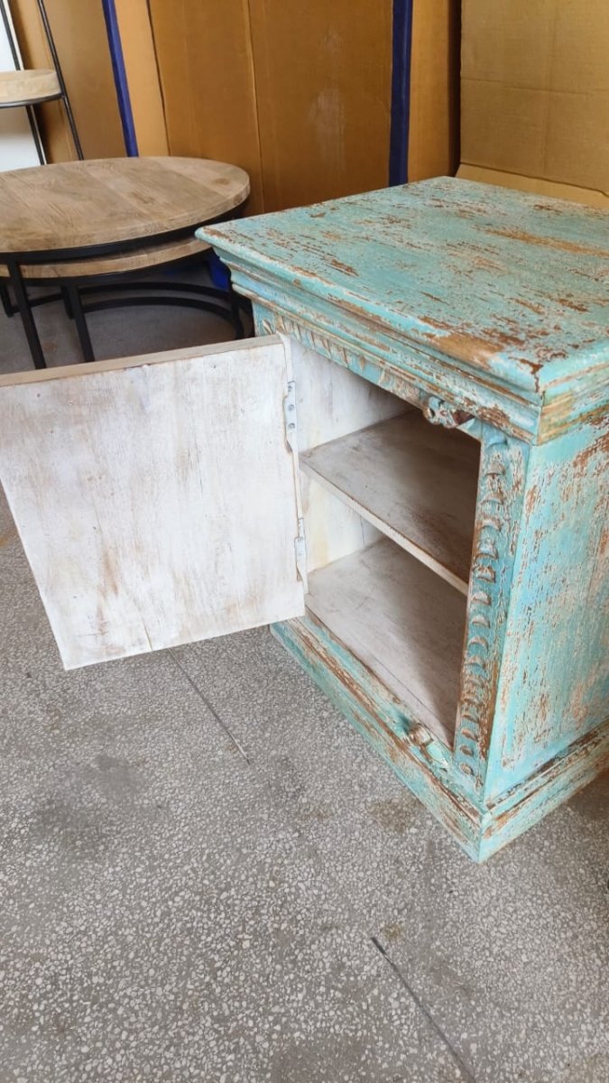 Ensemble de 2 table de nuit antique turquoise vieilli - Rustic Furniture Outlet