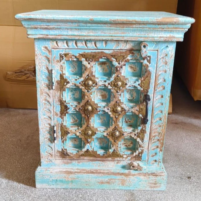 Ensemble de 2 table de nuit antique turquoise vieilli - Rustic Furniture Outlet