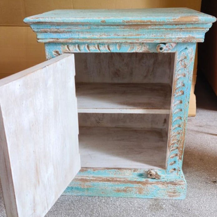 Ensemble de 2 table de nuit antique turquoise vieilli - Rustic Furniture Outlet