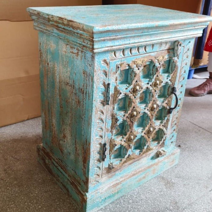 Ensemble de 2 table de nuit antique turquoise vieilli - Rustic Furniture Outlet