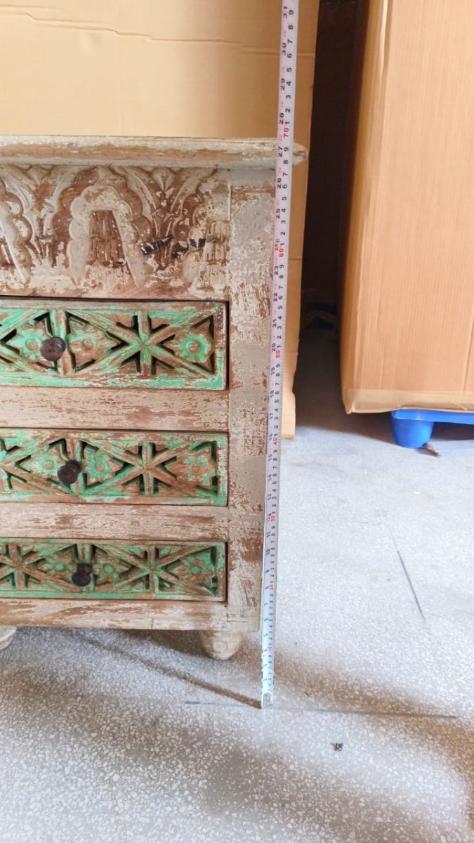 Set of 2 antique night stands with green accents - Rustic Furniture Outlet