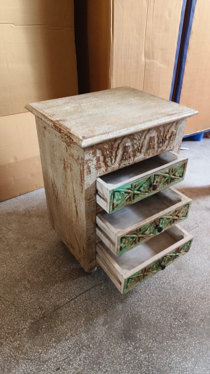 Set of 2 antique night stands with green accents - Rustic Furniture Outlet