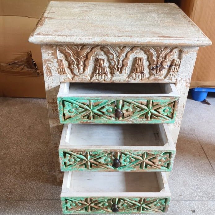 Set of 2 antique night stands with green accents - Rustic Furniture Outlet